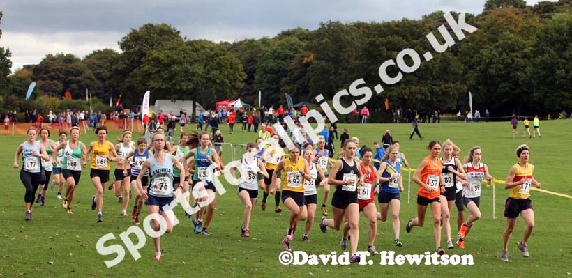 Start of the senior womens Northern Cross Country Relays, Graves Park, Sheffield.